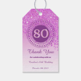 Modern Falling Pink Glitter 80e verjaardag Cadeaulabel