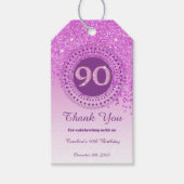 Modern Falling Pink Glitter 90e verjaardag Cadeaulabel (Voorkant)