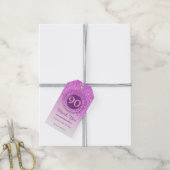 Modern Falling Pink Glitter 90e verjaardag Cadeaulabel (Met Touw)