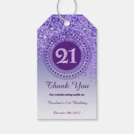 Modern Falling Purple Glitter 21st Birthday Cadeaulabel