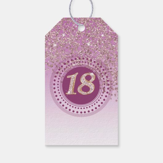 Modern Falling Roos Gold Glitter 18e verjaardag Cadeaulabel (Achterkant)