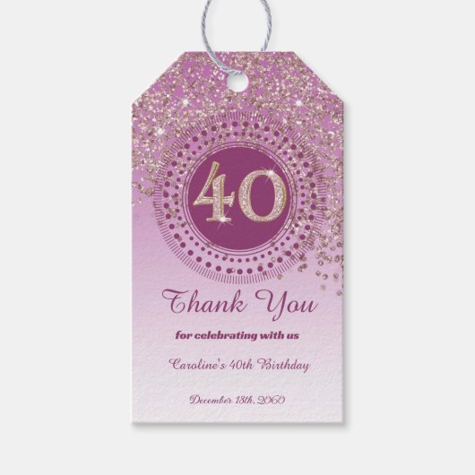 Modern Falling Roos Gold Glitter 40e verjaardag Cadeaulabel (Voorkant)