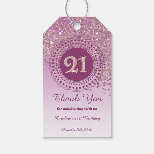 Modern Falling Rose Gold Glitter 21st Birthday Cadeaulabel (Voorkant)