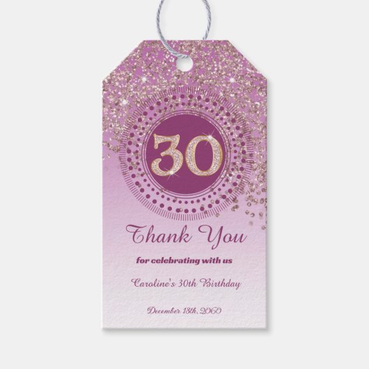 Modern Falling Rose Gold Glitter 30th Birthday Cadeaulabel (Voorkant)
