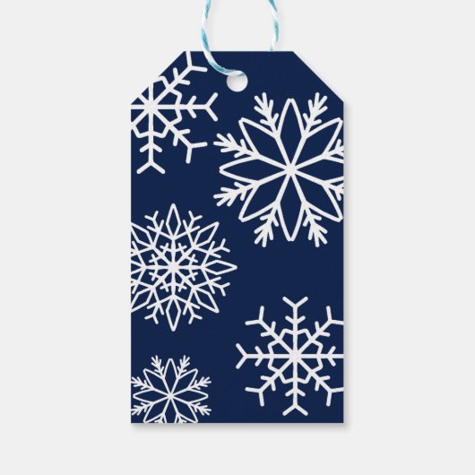 Modern Falling Snowflakes Holiday Blue Cadeaulabel (Achterkant)