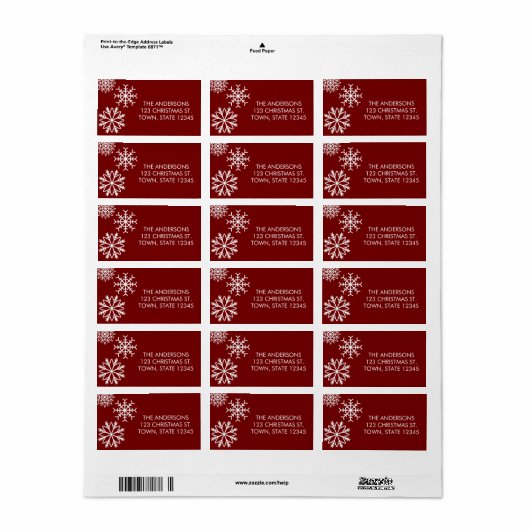Modern Falling Snowflakes Holiday Red Etiket (Full Sheet)