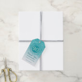 Modern Falling Teal Blue Glitter 20th Birthday Cadeaulabel (Met Touw)
