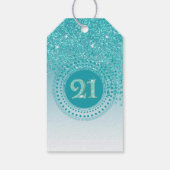 Modern Falling Teal Blue Glitter 21st Birthday Cadeaulabel (Achterkant)