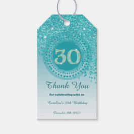Modern Falling Teal Blue Glitter 30th Birthday Cadeaulabel