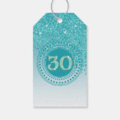 Modern Falling Teal Blue Glitter 30th Birthday Cadeaulabel (Achterkant)
