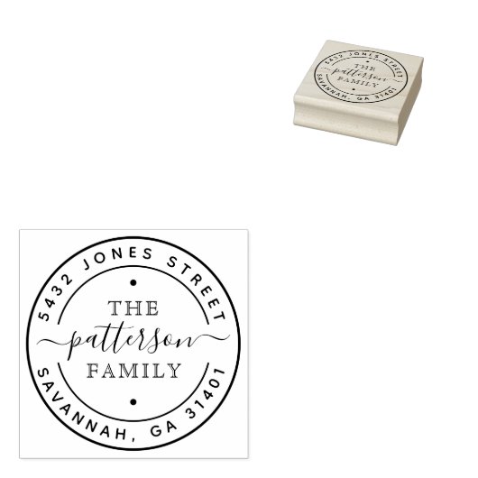 Modern familie cursief rond retour adres rubberstempel (Gestempeld)
