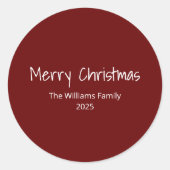 Modern Familie Eenvoudige Boho Rode Kerst Ronde Sticker (Voorkant)