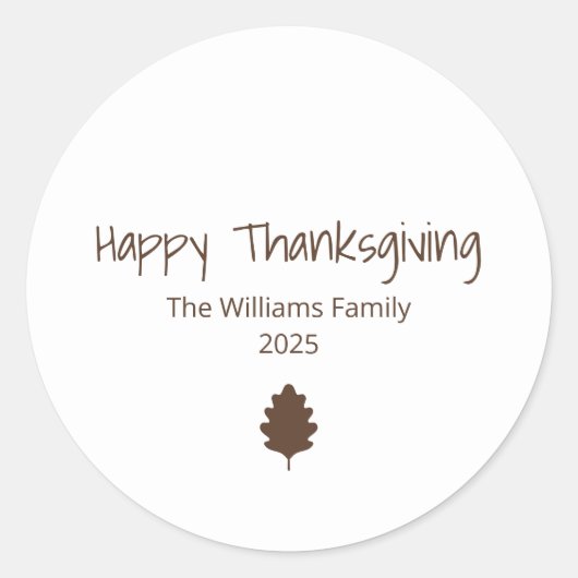 Modern Familie Eenvoudige Thanksgiving Leaf Ronde Sticker (Voorkant)