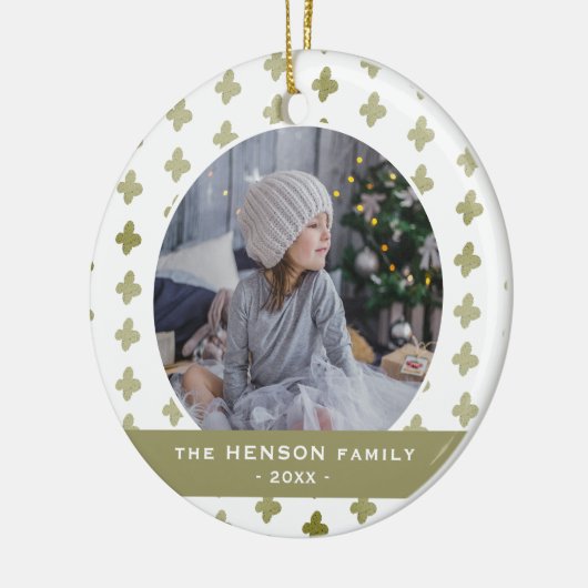 Modern Familie Foto Bloem Motief Kerst Keramisch Ornament (Links)