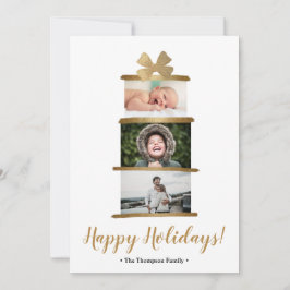 Modern Familie Foto Gouden Boog Cadeau Prettig Ker Feestdagenkaart