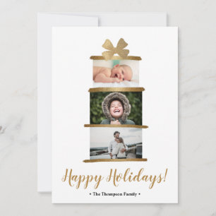Modern Familie Foto Gouden Boog Cadeau Prettig Ker Feestdagenkaart