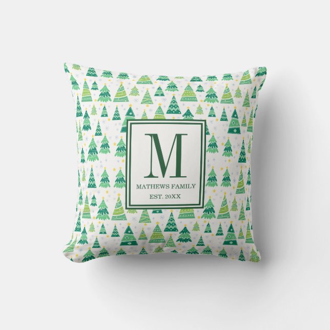 Modern Familie Initiële Monogram Kerstmis Kussen (Voorkant)
