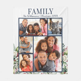 Modern Familie Kerstmis 5 Foto's Collage Marine Bl Fleece Deken