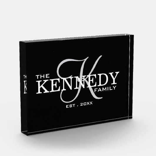 Modern Familie Monogram Achternaam Typografie Zwar Fotoblokken (Links)