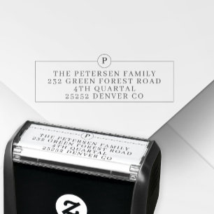 Modern familie monogram initiaal retouradres  zelfinktende stempel