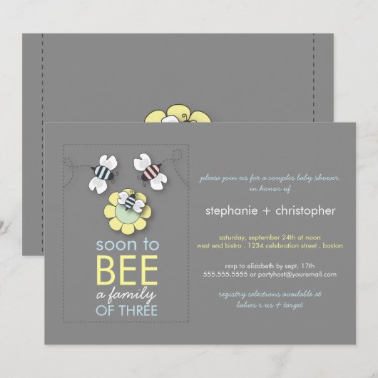 Modern Familie tot Baby shower voor bijenparen Kaart (Voorkant / Achterkant)