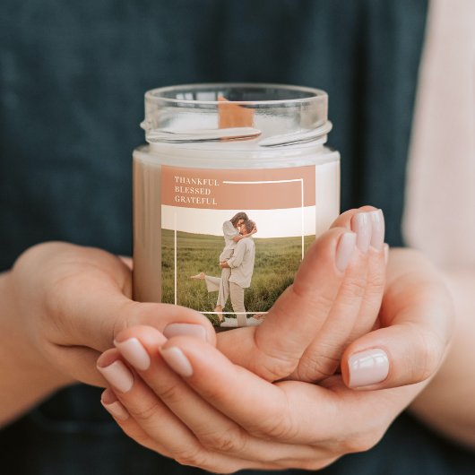 Modern Familiefoto | Dankbaar Gezegend Erkentelijk Vierkante Sticker