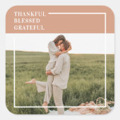 Modern Familiefoto | Dankbaar Gezegend Erkentelijk Vierkante Sticker (Voorkant)