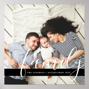 Modern familiefoto-monogram en oprichtingsdatum poster