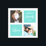 modern familiefotogram fotopastel canvas afdruk<br><div class="desc">Het kleurenpalet van het deeg twee foto aangepaste muurkunst met elegant manuscript "liefde"en "familie"en uw eigen monogram en datum. Prachtige persoonlijke decor-accenten</div>