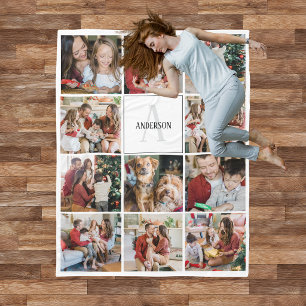 Modern Familiemonogram 11 Fotocollage Fleece Deken