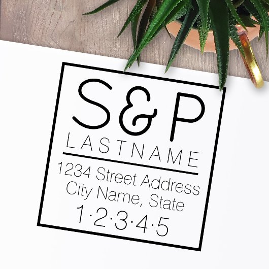 Modern familiemonogram en retouradres zelfinktende stempel