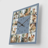 Modern Family 12 Fotocollage Dusty Blue Keepsake Vierkante Klok (Hoek)