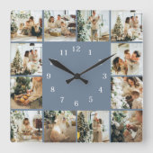 Modern Family 12 Fotocollage Dusty Blue Keepsake Vierkante Klok (Voorkant)