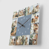 Modern Family 12 Fotocollage Dusty Blue Keepsake Vierkante Klok (Hoek)