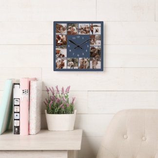 Modern Family 12 Fotocollage Navy Blue Keepsake Vierkante Klok