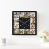 Modern Family 12 Fotocollage Zwart Keepsake Squa Vierkante Klok (Huis)