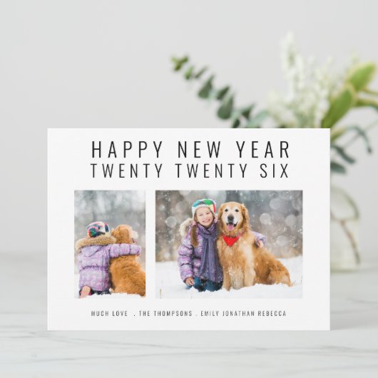 Modern Family 2 foto's 2026 Gelukkig Nieuwjaar Vak Feestdagenkaart (Staand voorkant)