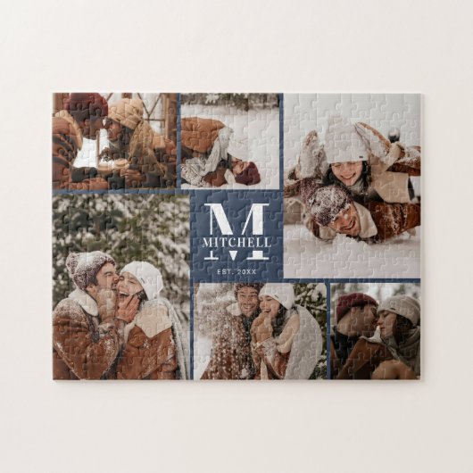 Modern Family 6 Photo Collage Navy Blue Keepsake Legpuzzel (Horizontaal)