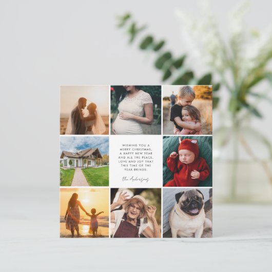 Modern Family 8 Photo Collage Kerstplein Feestdagenkaart (Staand voorkant)