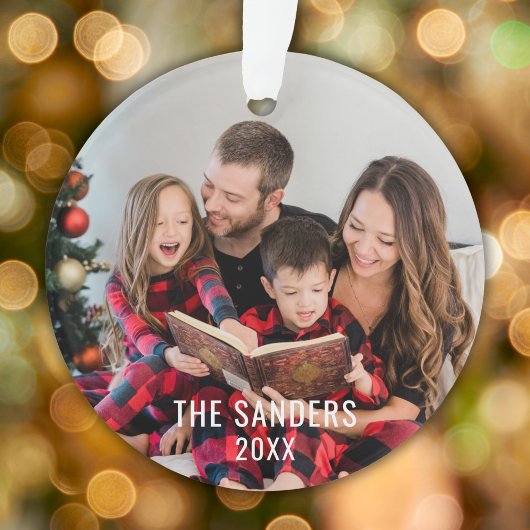 Modern Family Christmas Photo Script, merry Ornament