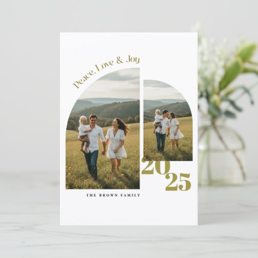  Modern Family Geometric Arch Photo Christmas Feestdagenkaart (Staand voorkant)