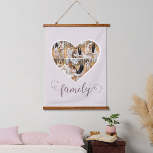 Modern FAMILY Heart Photo Collage Love Script Hangend Wandkleed