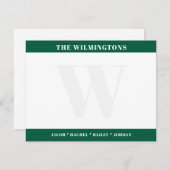 Modern Family Initial Hunter Green Stationery  Notitiekaartje (Voorkant / Achterkant)