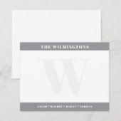 Modern Family Last Name Initial Gray Stationery Notitiekaartje (Voorkant / Achterkant)