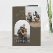 Modern Family of 3 Beach Photo Christmas Folded Feestdagen Kaart (Voorkant)