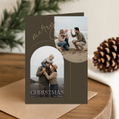 Modern Family of 3 Beach Photo Christmas Folded Feestdagen Kaart