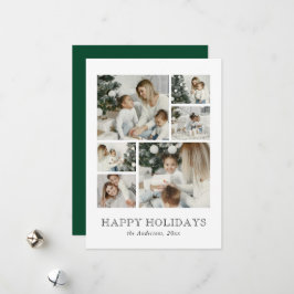 Modern Family Photo Collage Green Christmas Feestdagenkaart