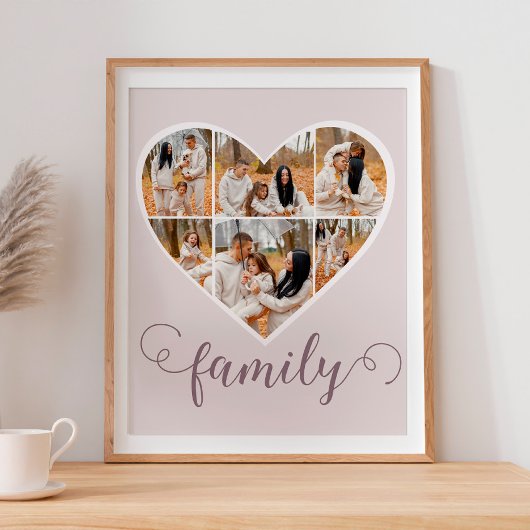 Modern FAMILY Photo Collage Love Script Heart Poster
