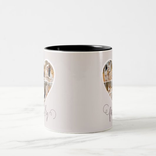 Modern FAMILY Photo Collage Love Script Heart Tweekleurige Koffiemok (Center)