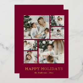 Modern Family Photo Collage Red Christmas Folie Feestdagenkaart